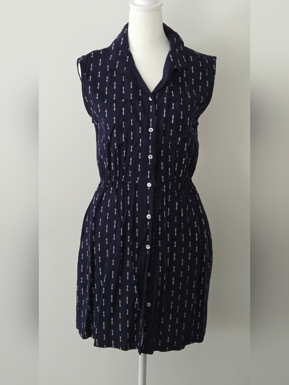 Sleeveless Navy Button-Front Midi Dress